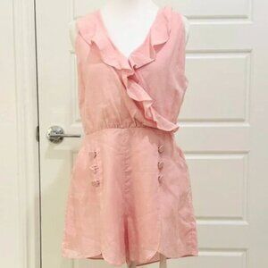 NWOT 6 SHORE ROAD RUFFLED PINK DUNE RUFFLED LINEN ROMPER MEDIUM